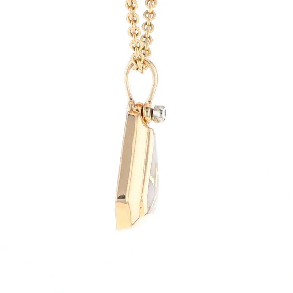 Gold Quartz Necklace, Triangle Inlaid with .02ctw Diamond Pendant