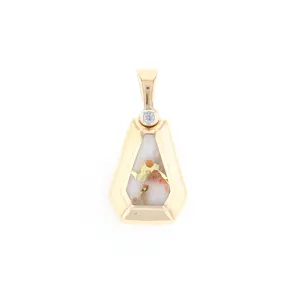 Gold Quartz Necklace, Triangle Inlaid with .02ctw Diamond Pendant