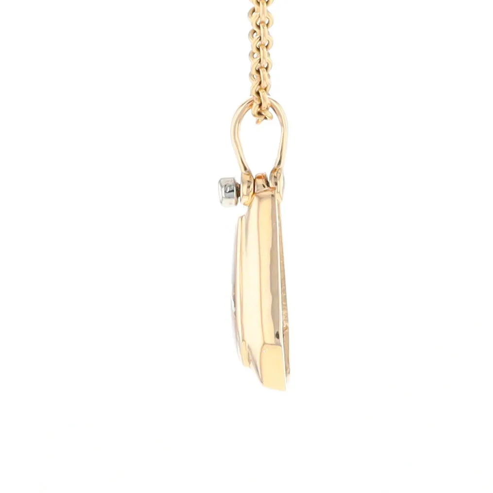 Gold Quartz Necklace, Triangle Inlaid with .02ctw Diamond Pendant