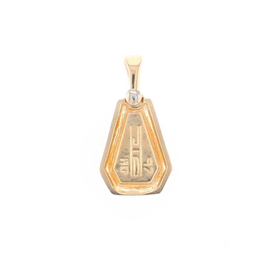 Gold Quartz Necklace, Triangle Inlaid with .02ctw Diamond Pendant