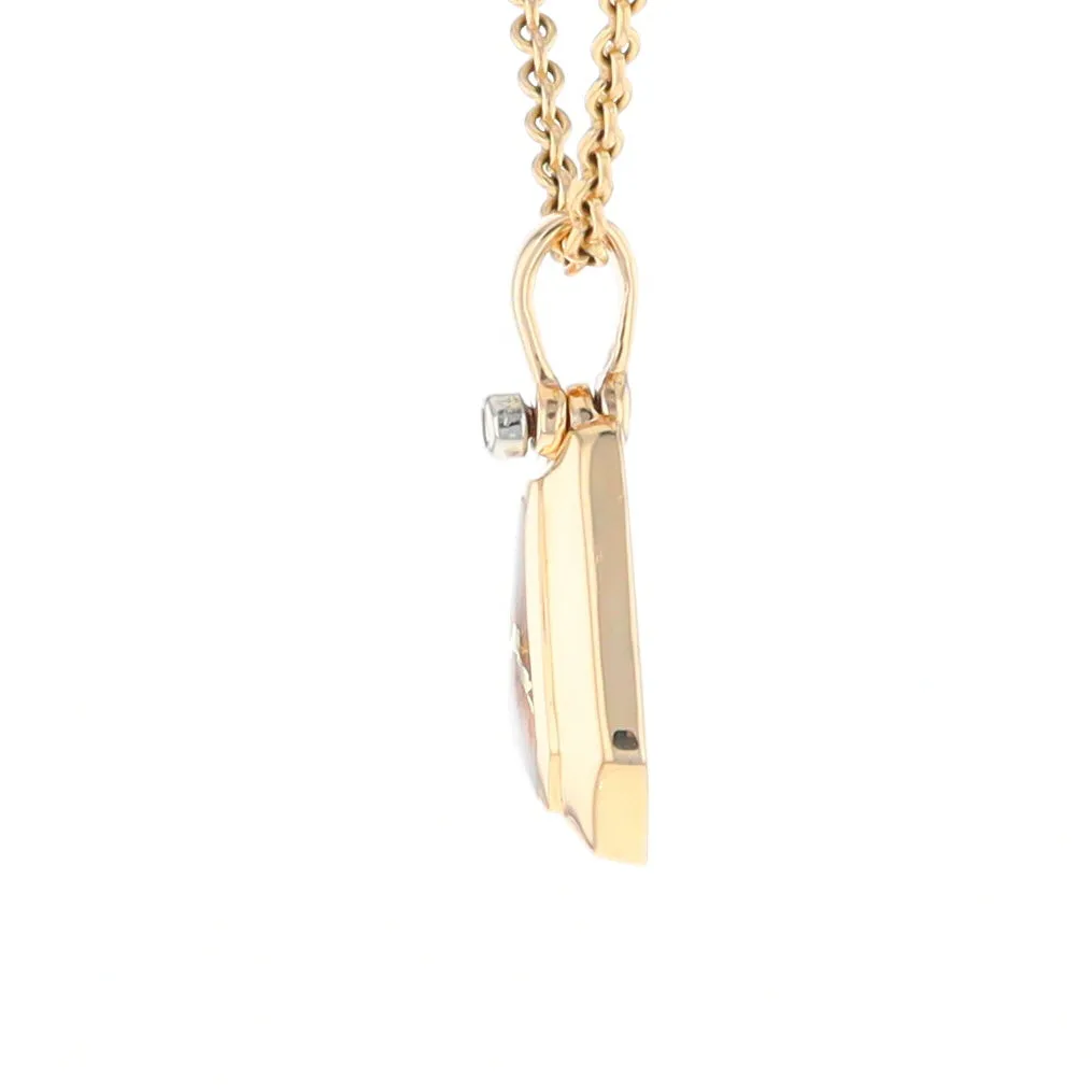 Gold Quartz Necklace, Triangle Inlaid with .02ctw Diamond Pendant