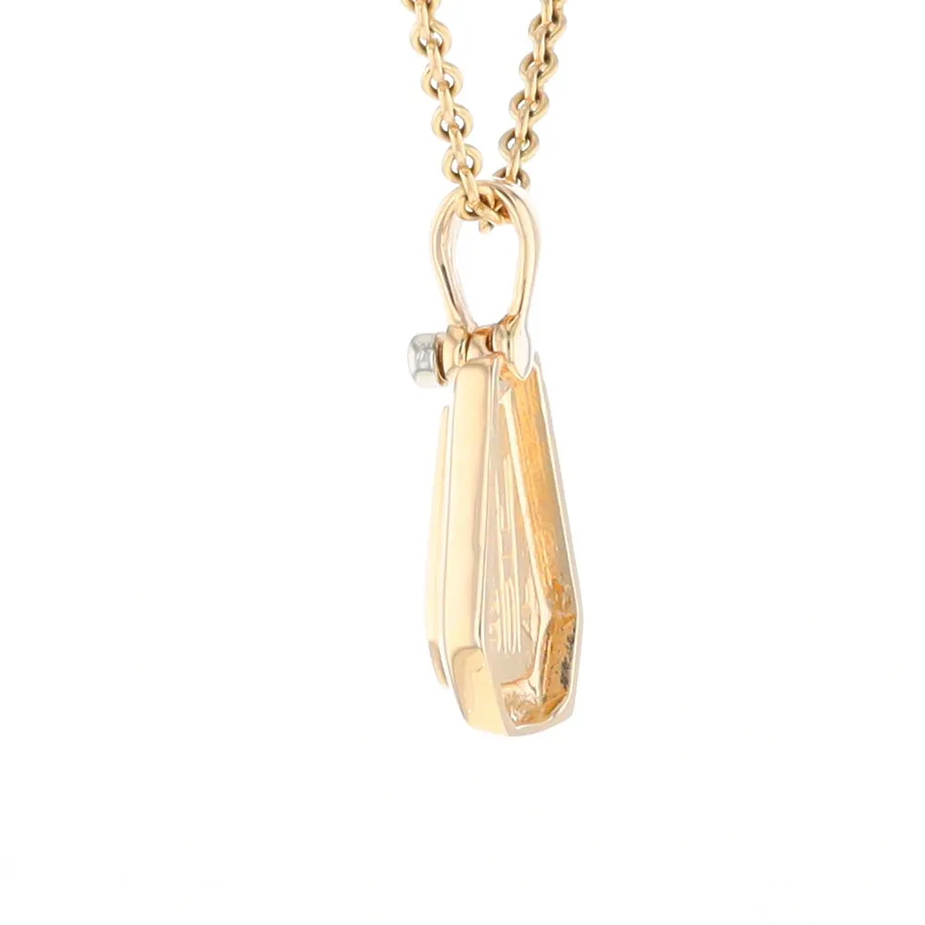 Gold Quartz Necklace, Triangle Inlaid with .02ctw Diamond Pendant