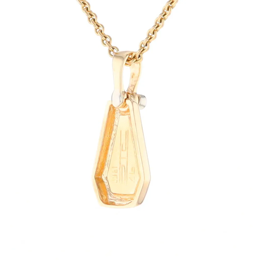 Gold Quartz Necklace, Triangle Inlaid with .02ctw Diamond Pendant