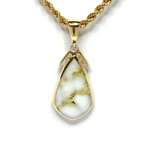 Gold Quartz Pear Shape Inlaid Pendant with .15ctw Diamonds