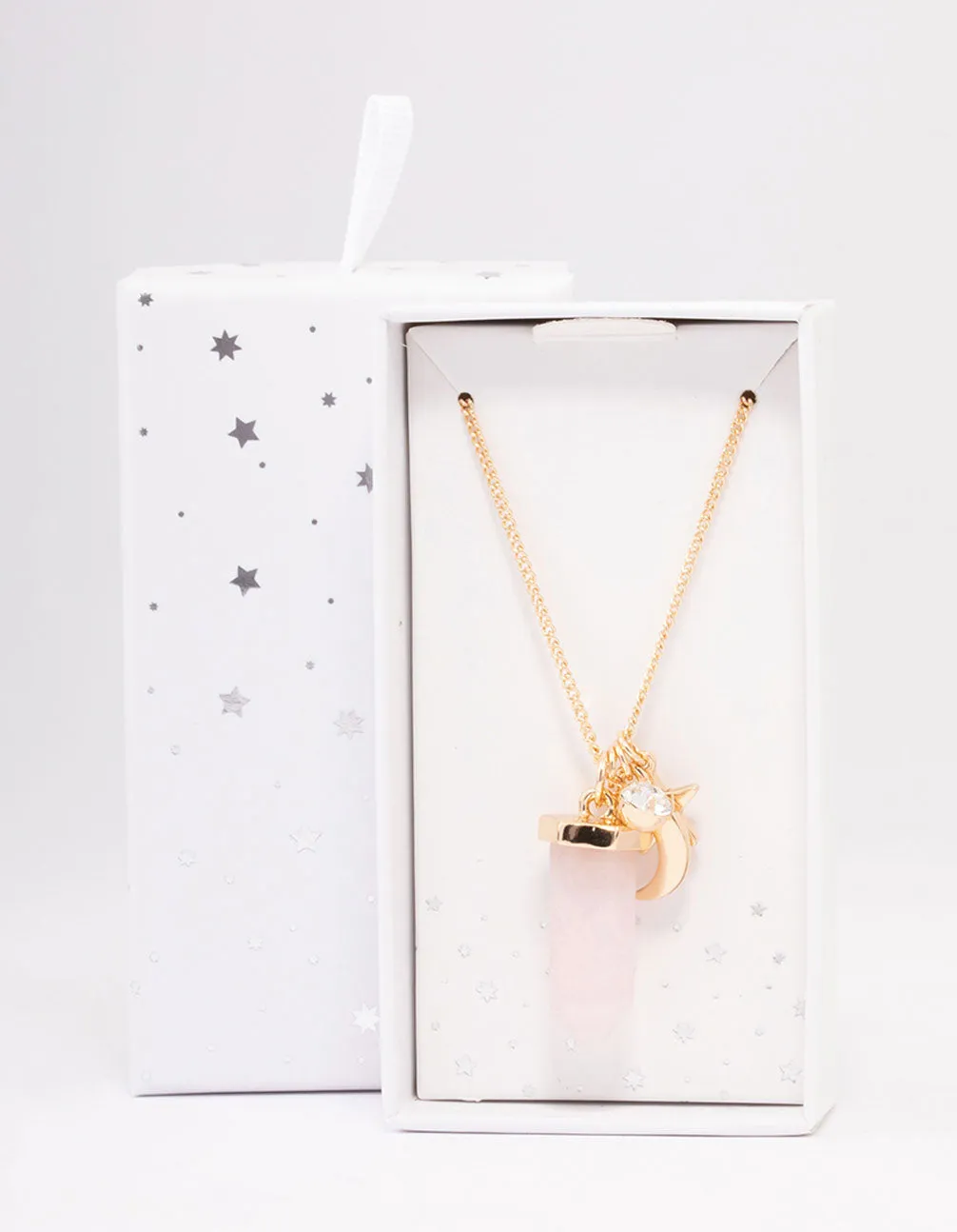 Gold Rose Quartz Celestial Charm Necklace