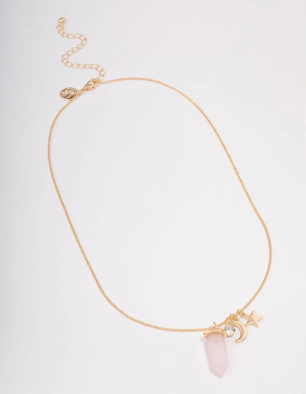 Gold Rose Quartz Celestial Charm Necklace