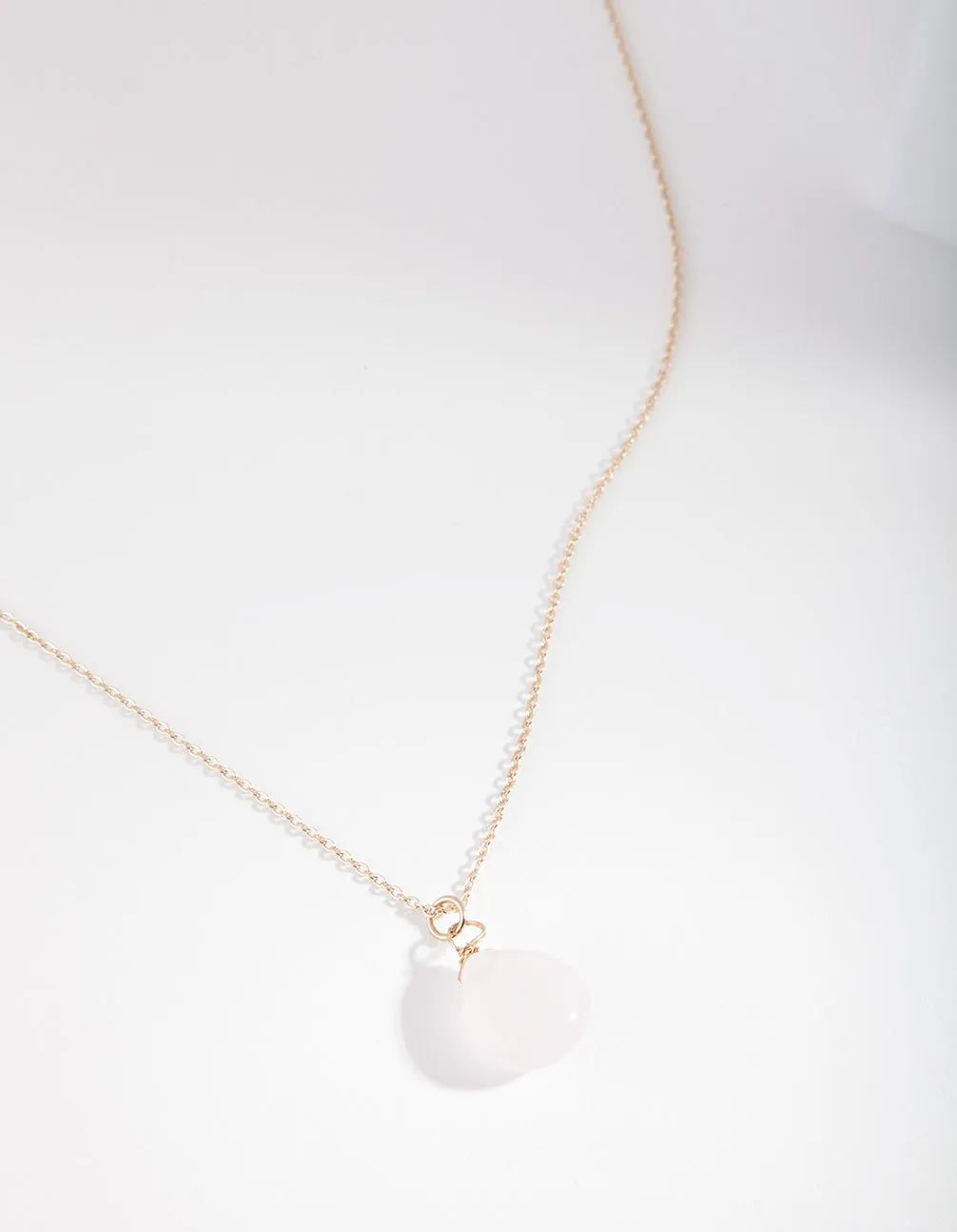 Gold Rose Quartz Semi-Precious Teardrop Pendant Necklace