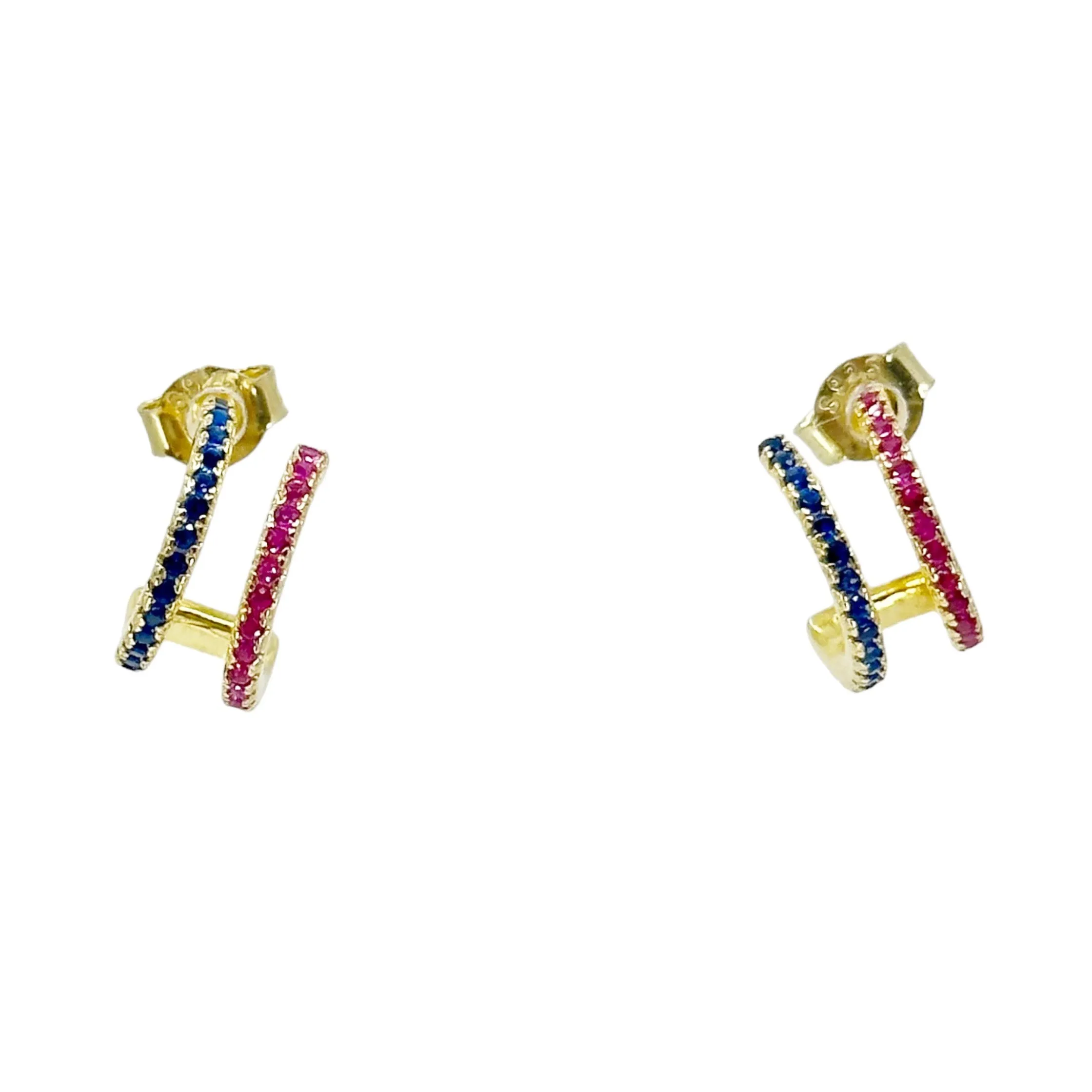 Gold Vermeil sterling silver ruby & sapphire earrings