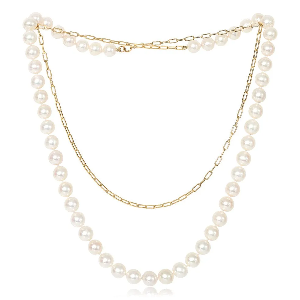 Gratia cultured freshwater pearl rope necklace on gold chain