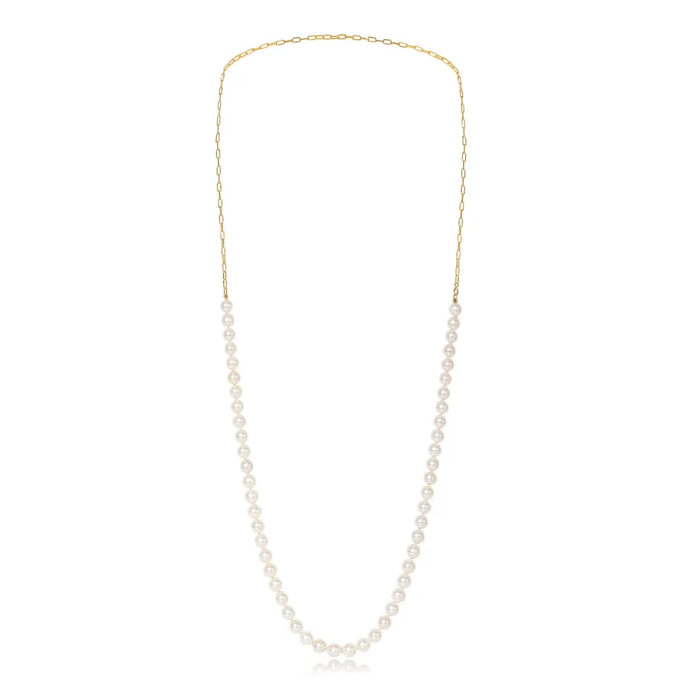 Gratia cultured freshwater pearl rope necklace on gold chain