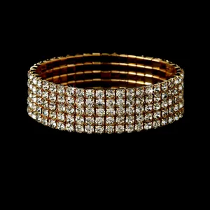 Great Gatsby 1920's Flapper Bridal 5 Row Rhinestone Stretch Bracelet - Gold