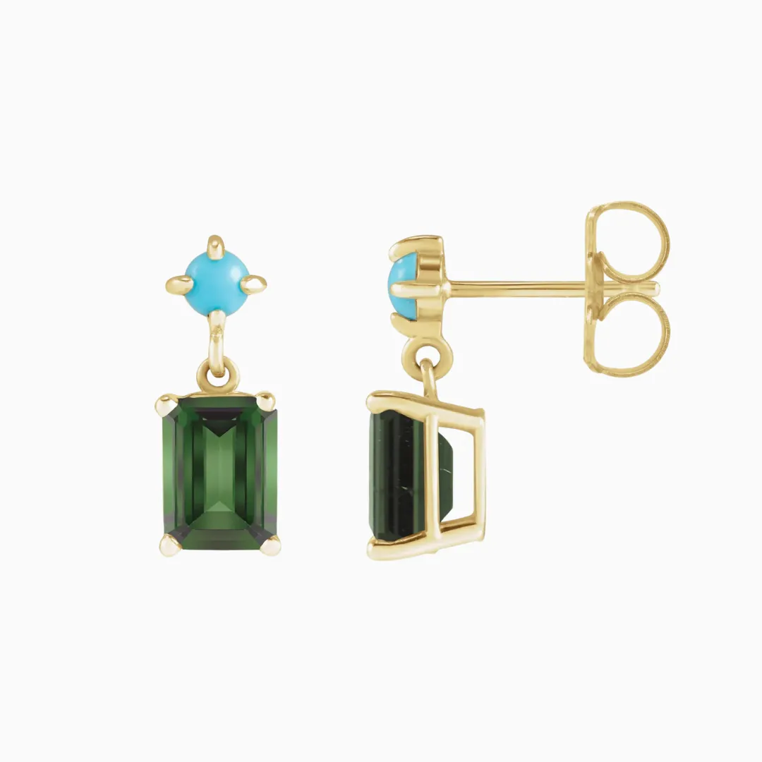 Green Tourmaline and Turquoise Drop Earrings