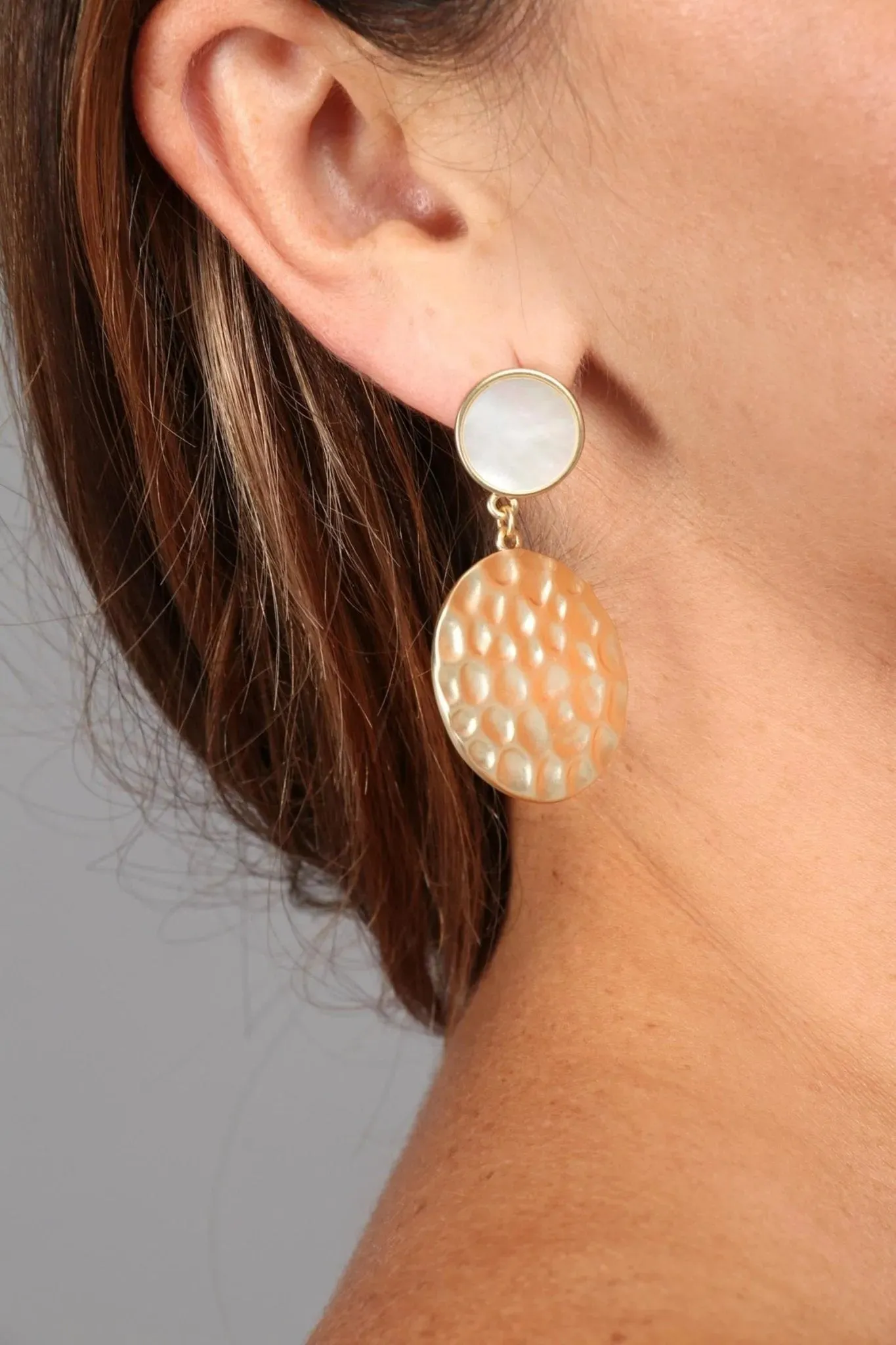 Hammered Gold Pearl Earrings