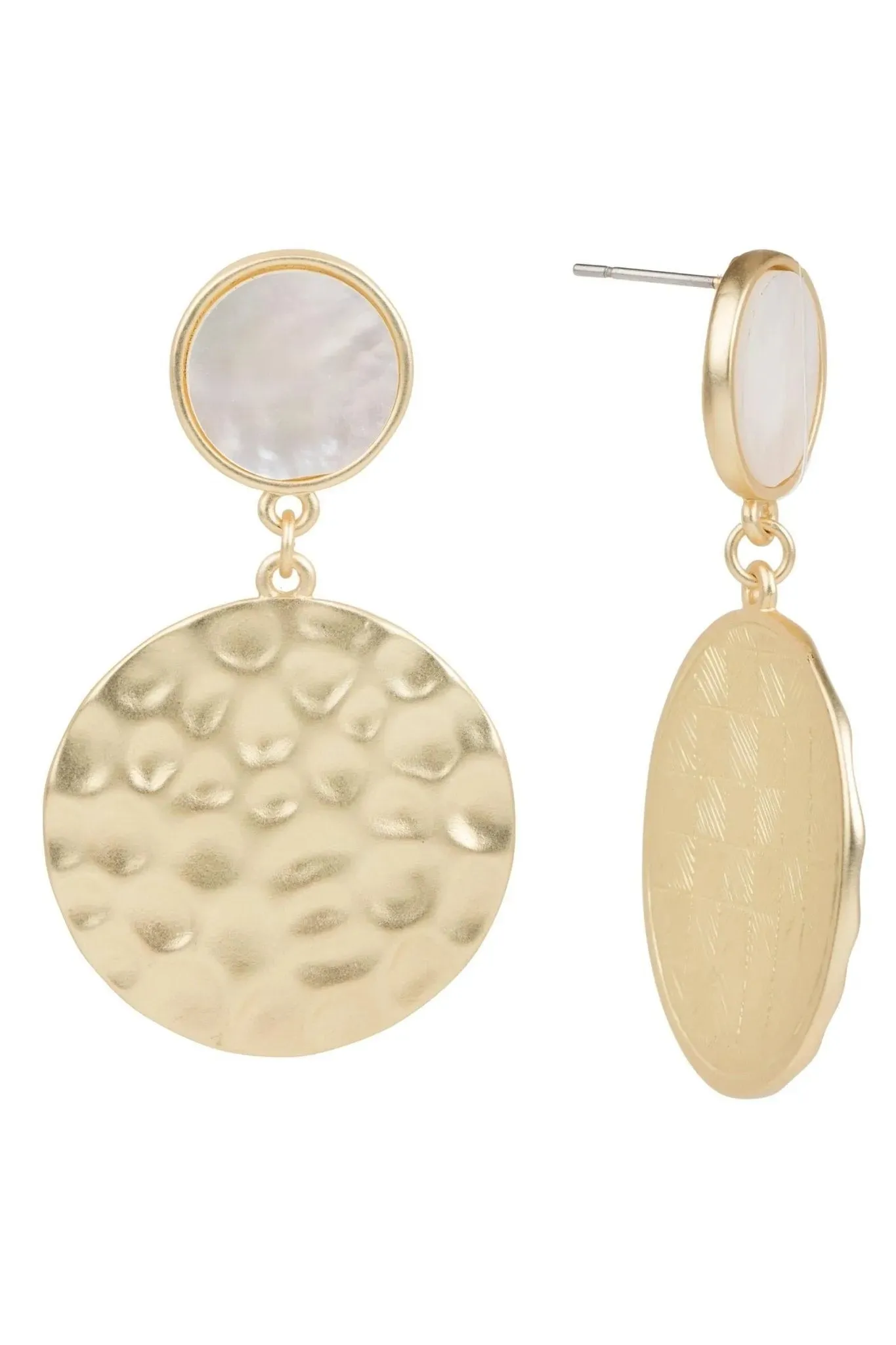 Hammered Gold Pearl Earrings