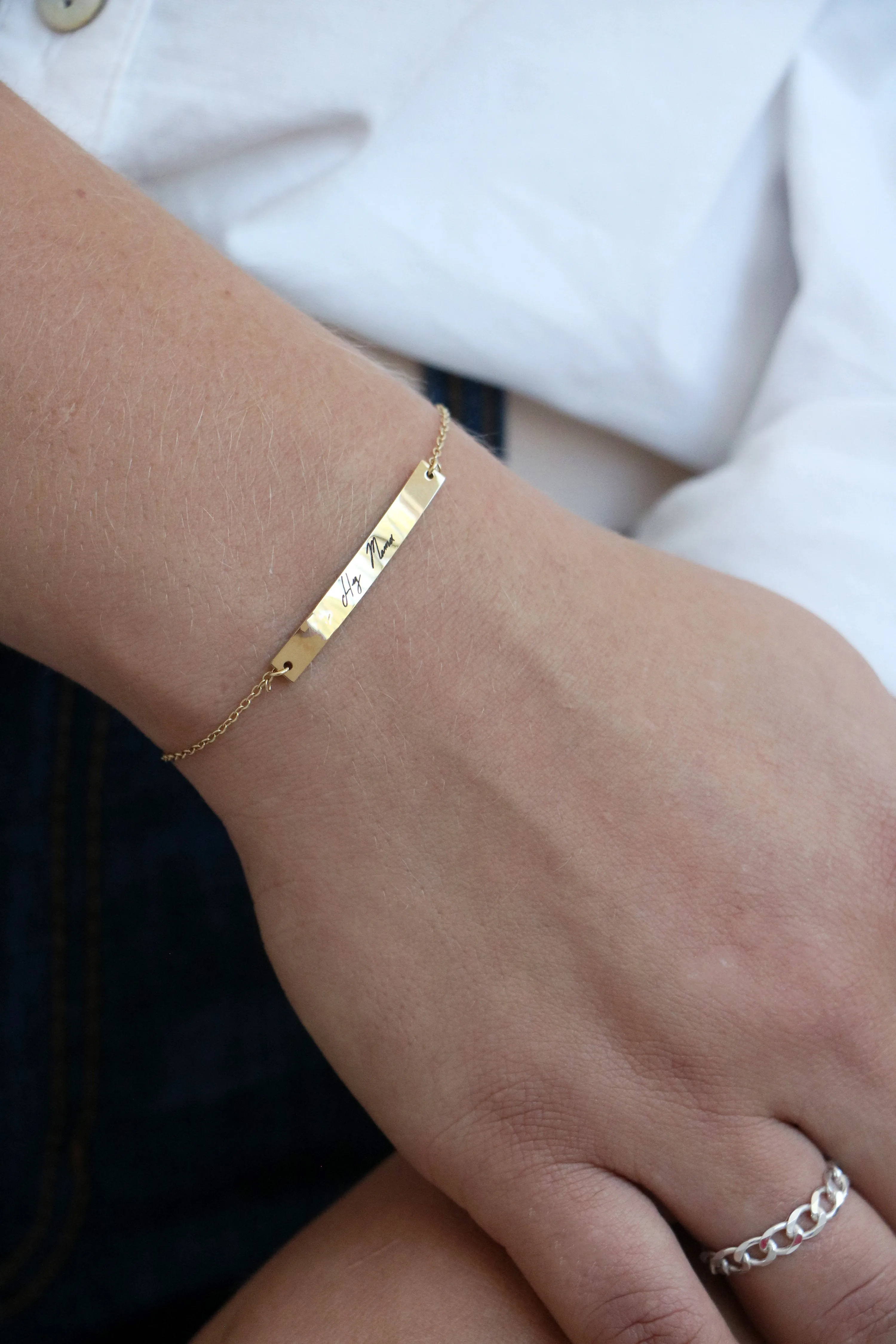 handwriting bar bracelet { silver   gold }