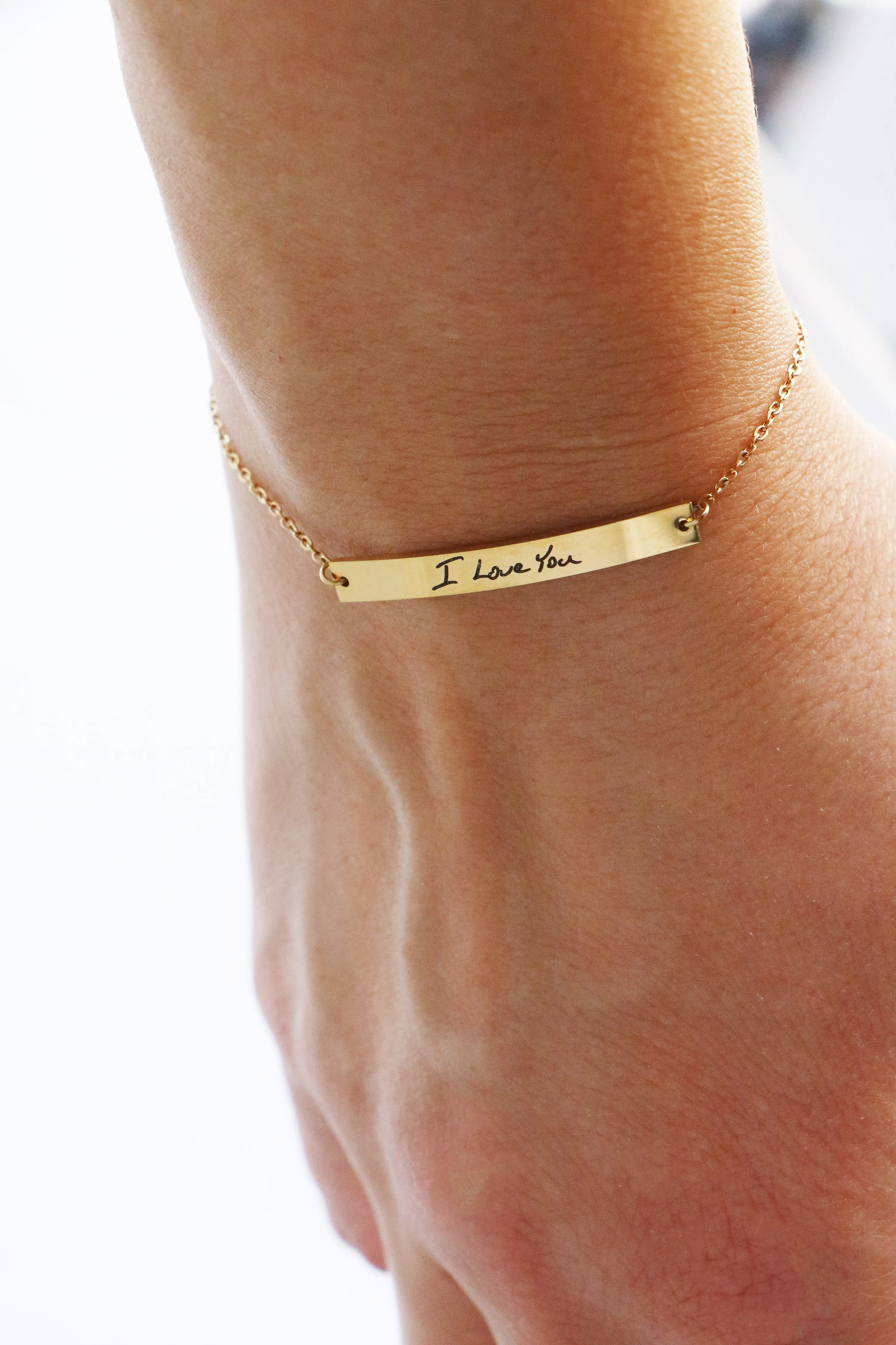 handwriting bar bracelet { silver   gold }