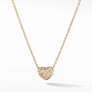 Heart Pendant Necklace in 18K Yellow Gold with Pave Diamonds