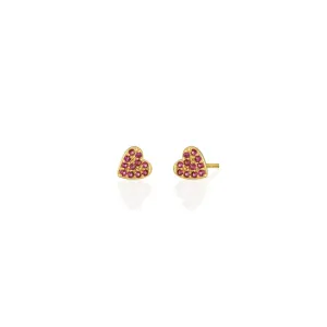 Heart Ruby Crystal Stud Earrings