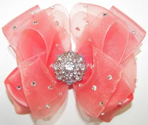 High Glitz Coral Organza Satin Hair Bow