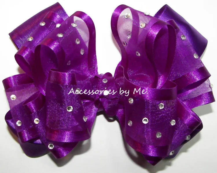 High Glitz Purple Organza Satin Hair Bow