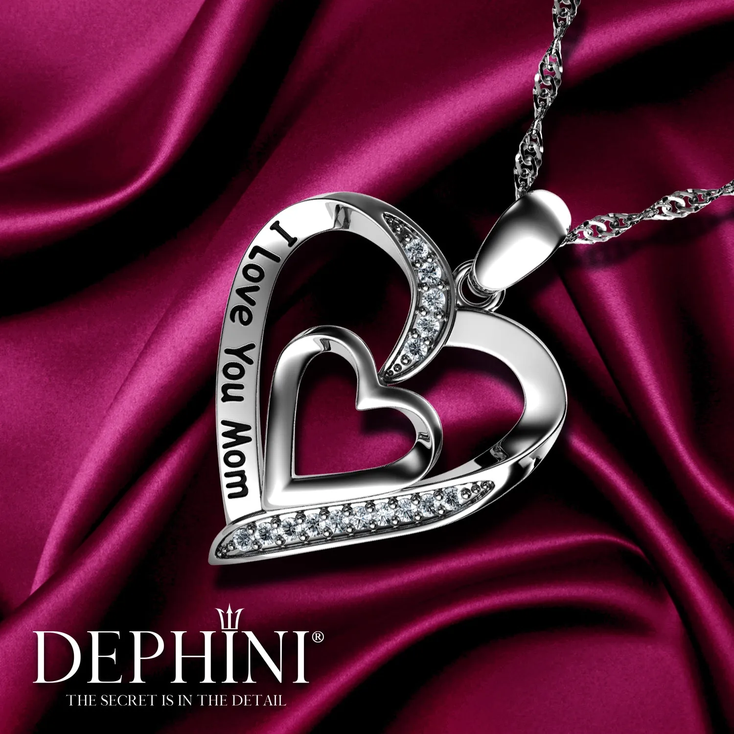 I Love You Mom Necklace - 925 Sterling Silver Heart Jewellery Dephini