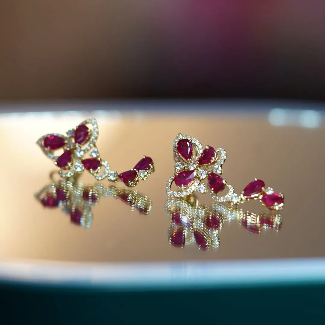 INFINITY - 18K Yellow Gold Ruby and Diamond Earring