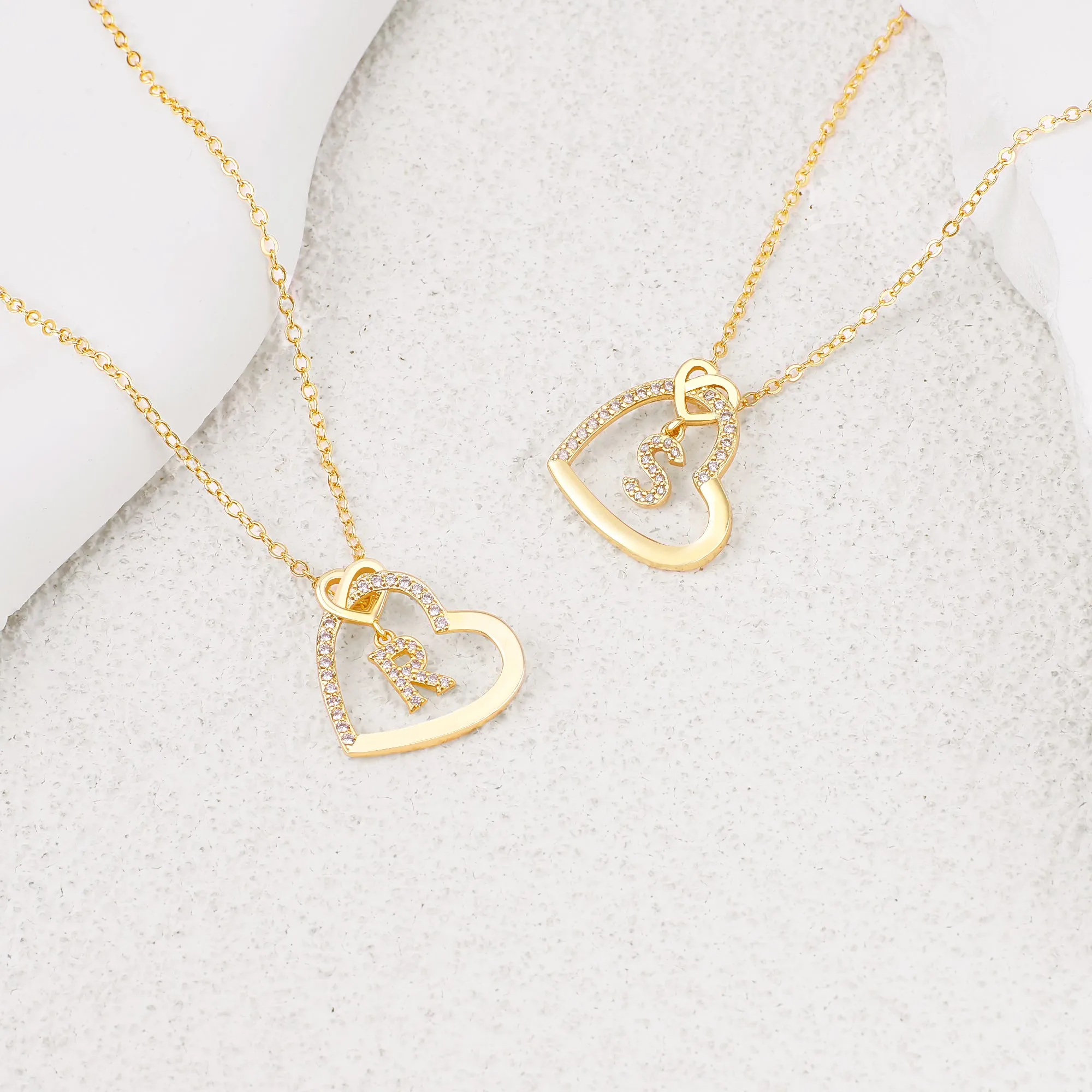 Interlocking Diamond Initial Pave Heart Necklace