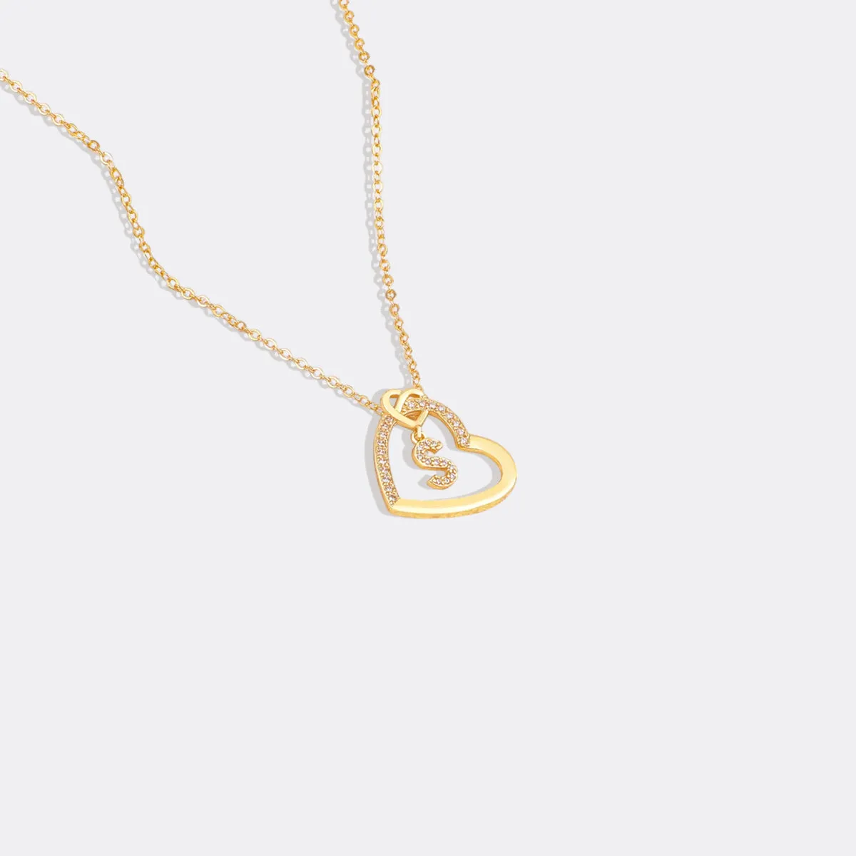 Interlocking Diamond Initial Pave Heart Necklace