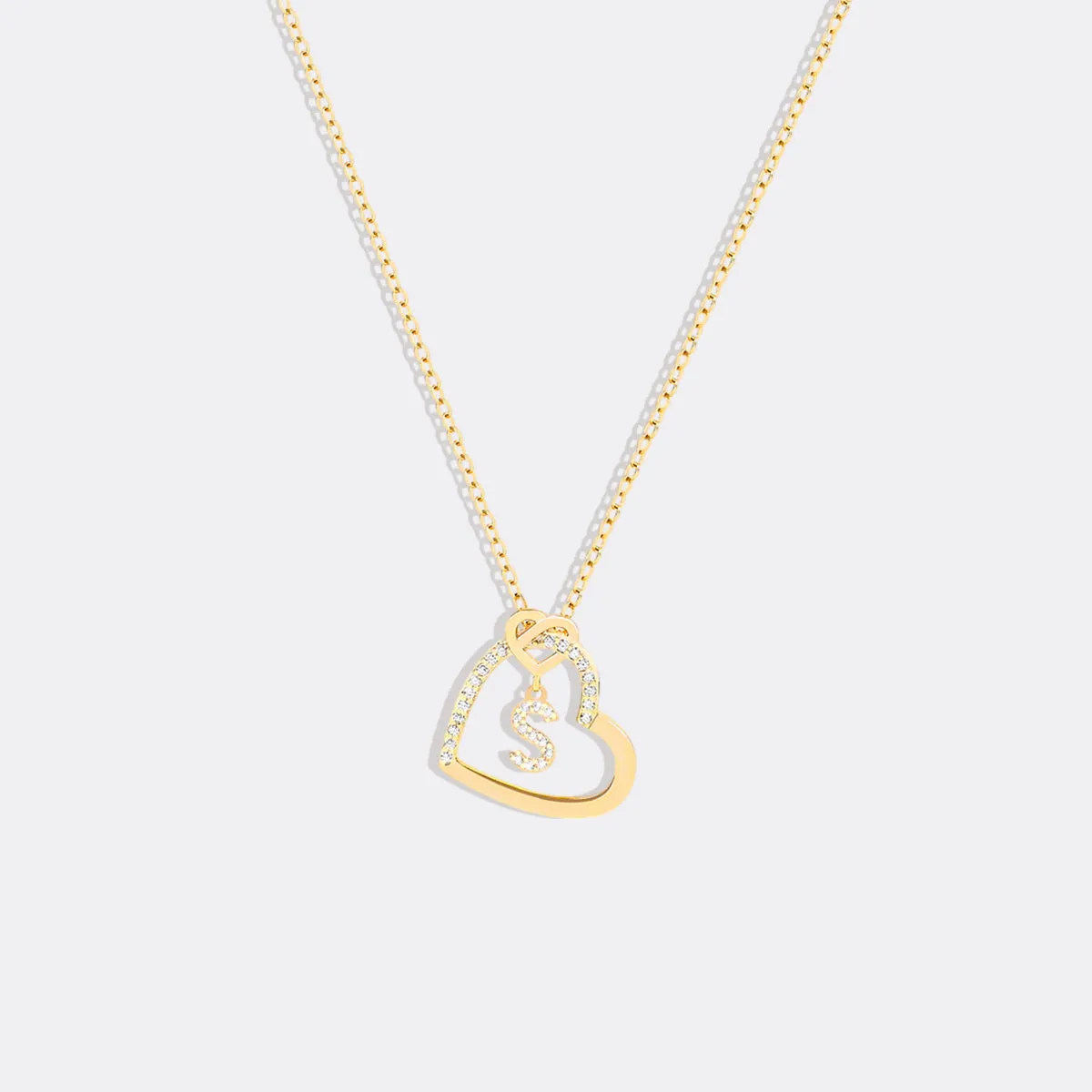 Interlocking Diamond Initial Pave Heart Necklace