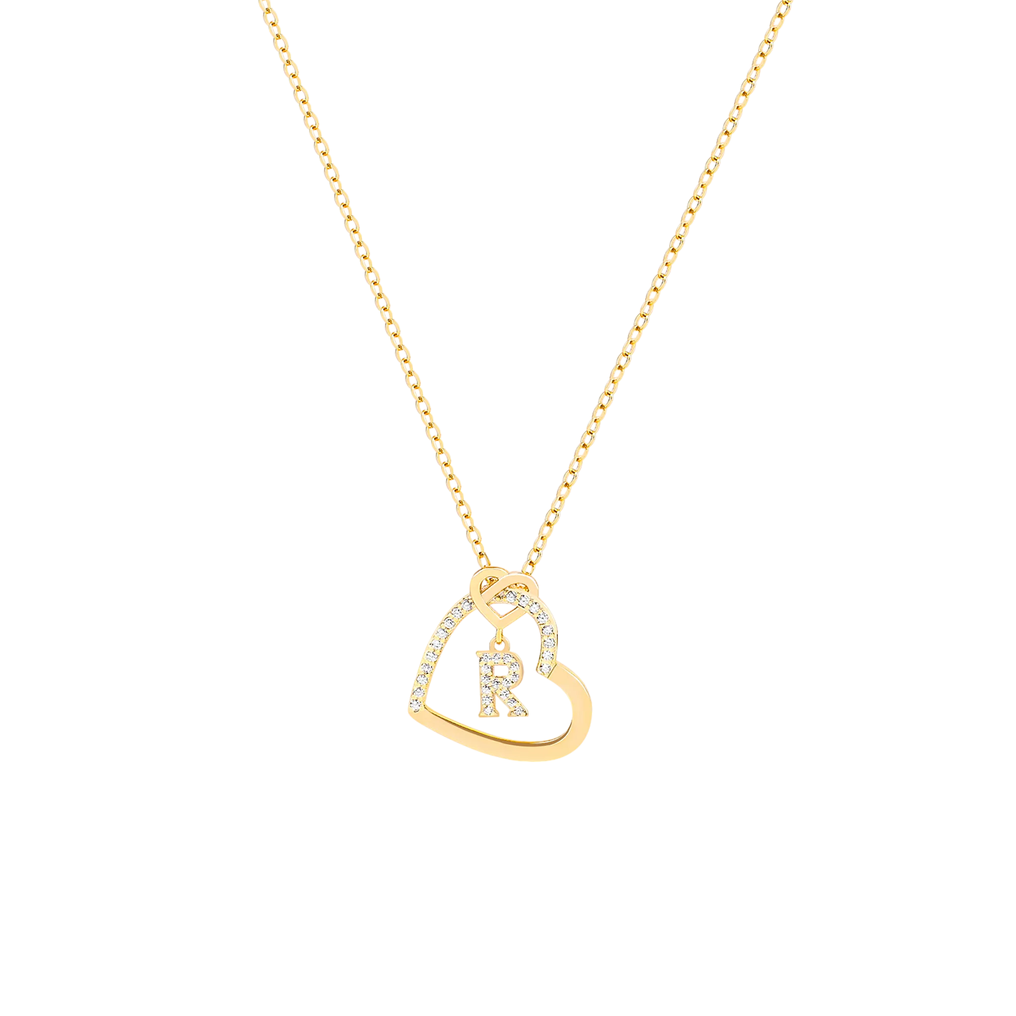 Interlocking Diamond Initial Pave Heart Necklace