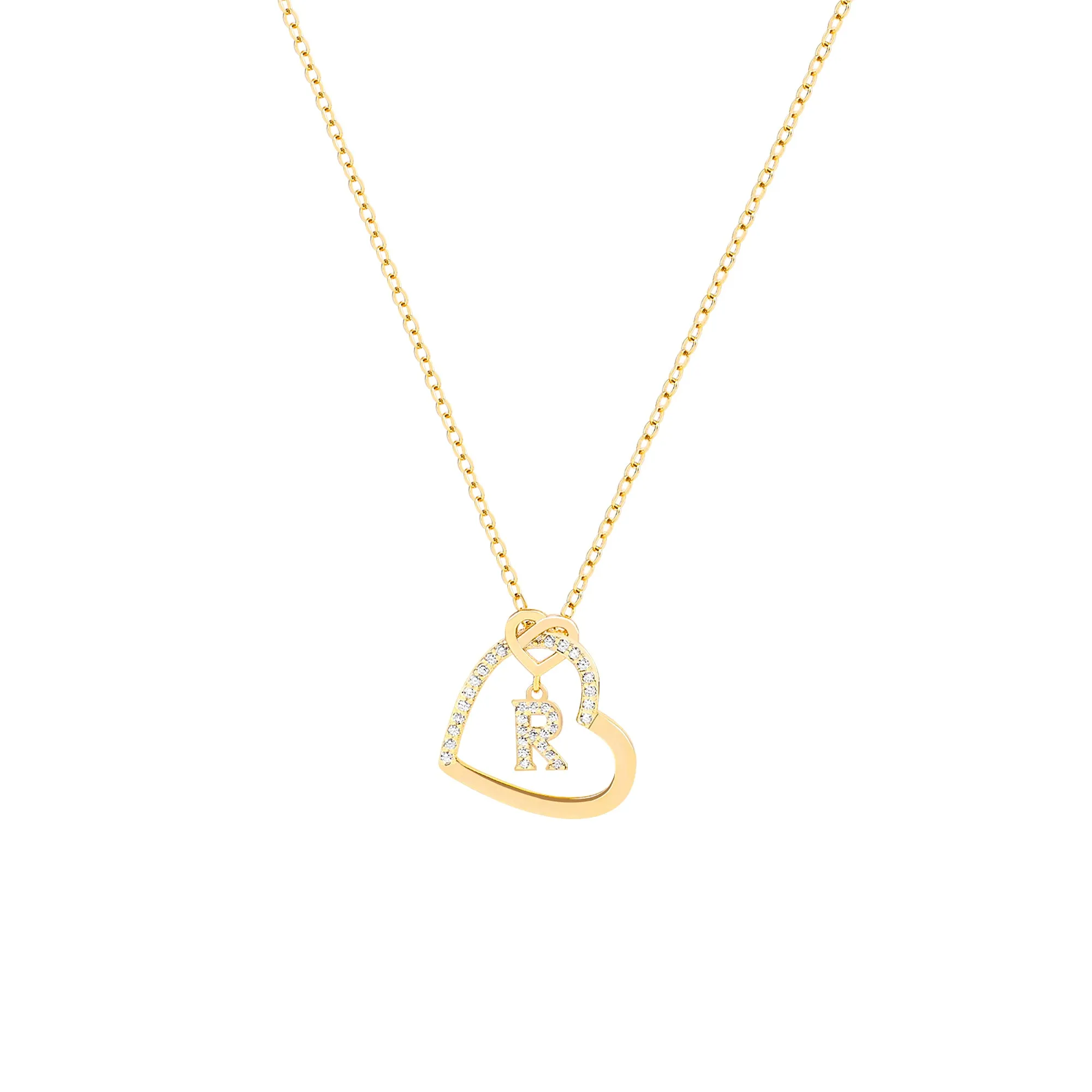 Interlocking Diamond Initial Pave Heart Necklace