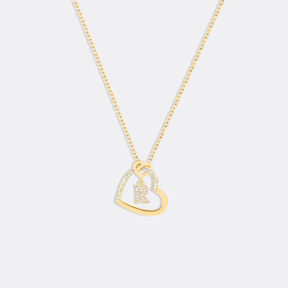 Interlocking Diamond Initial Pave Heart Necklace