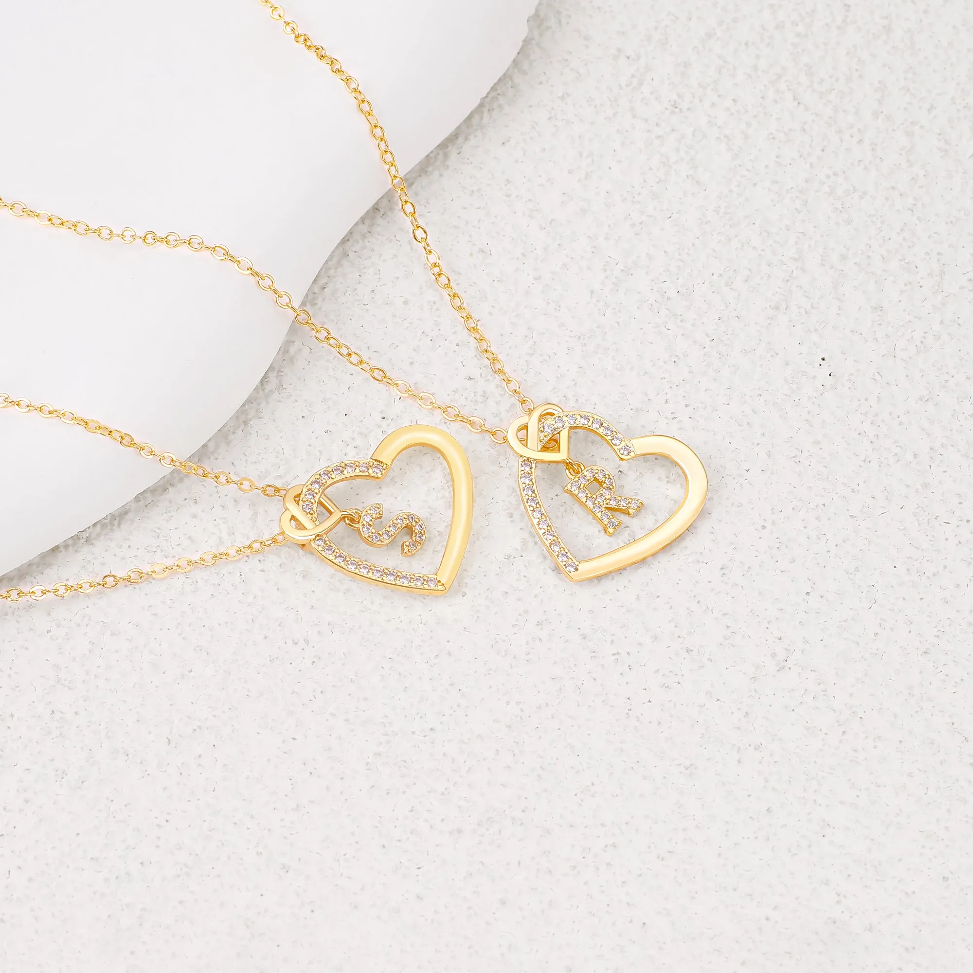 Interlocking Diamond Initial Pave Heart Necklace