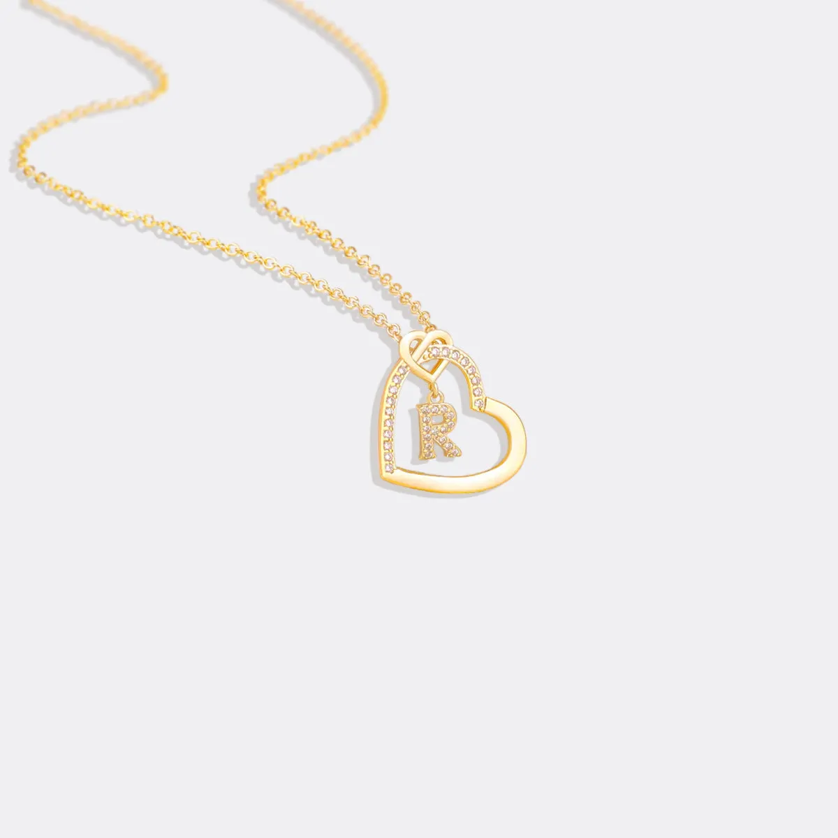 Interlocking Diamond Initial Pave Heart Necklace