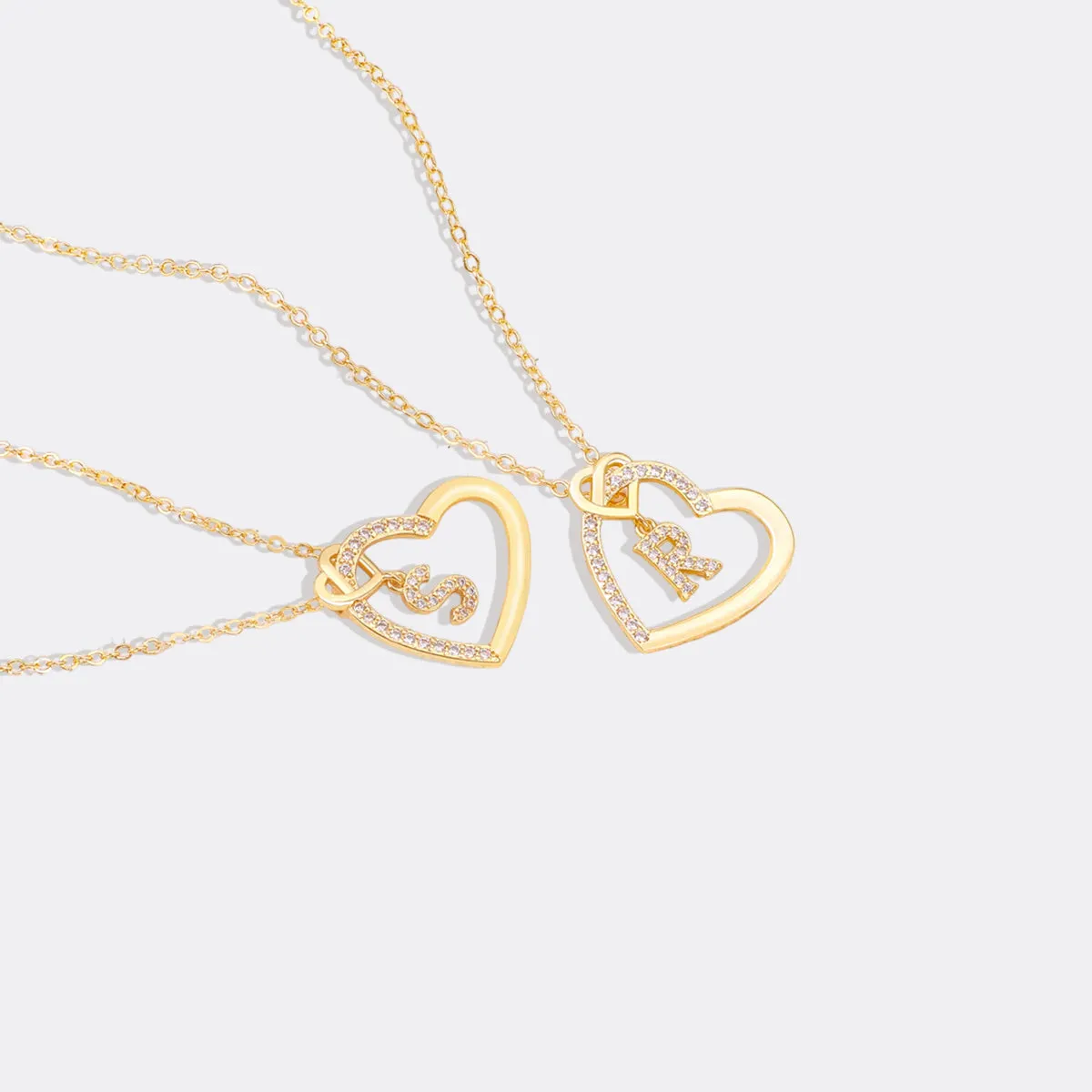 Interlocking Diamond Initial Pave Heart Necklace