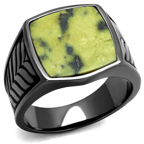 IP Light Black (IP Gun) Stainless Steel Ring with Semi-Precious Topaz Jade in Topaz for Women Style TK3112