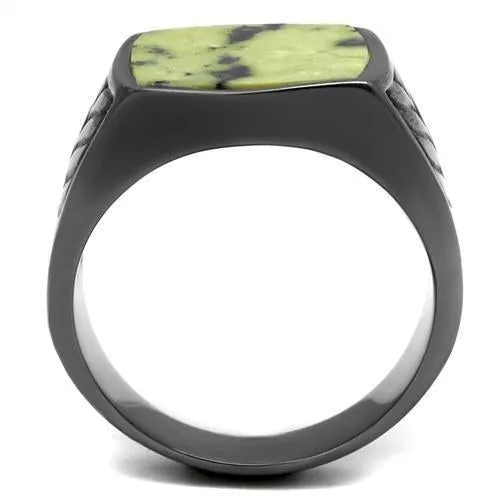 IP Light Black (IP Gun) Stainless Steel Ring with Semi-Precious Topaz Jade in Topaz for Women Style TK3112