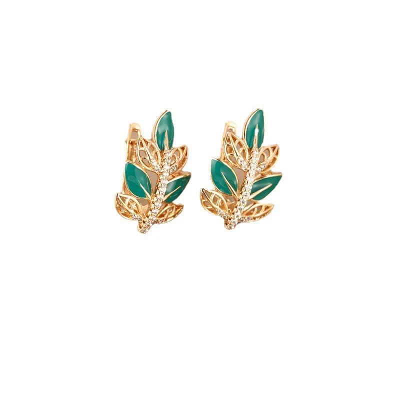 Jewelry plated 18K gold alloy drop glaze leaf earrings European and American cross-border foreign trade fashion leaf earrings