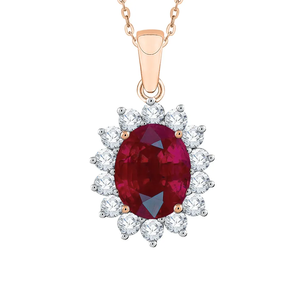 KATARINA Diamond and Oval Cut Ruby Pendant Necklace (1 3/4 cttw)