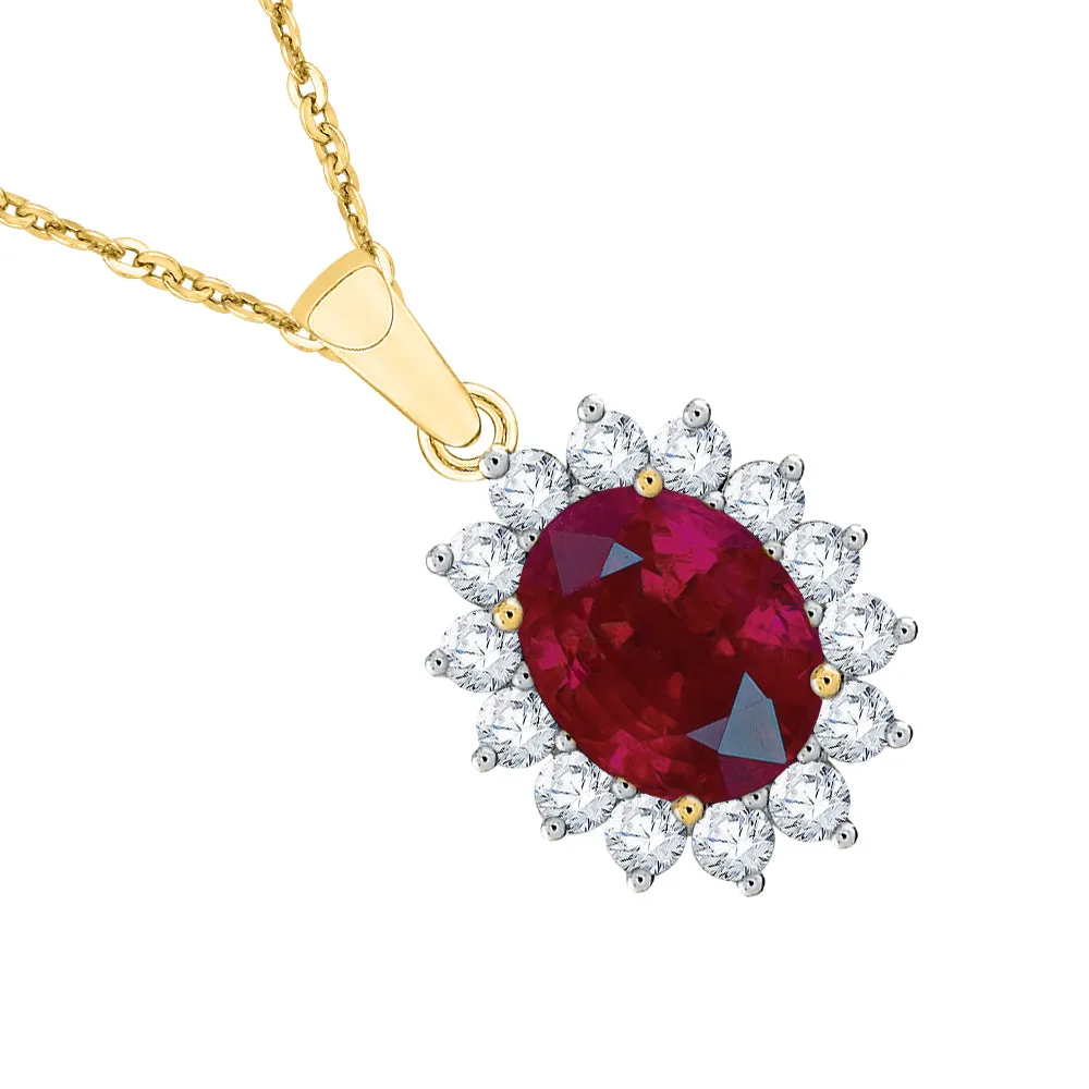 KATARINA Diamond and Oval Cut Ruby Pendant Necklace (1 3/4 cttw)