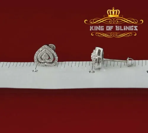 King of Blings- 925 White Silver 1.07ct Cubic Zirconia Women's & Men's Hip Hop Heart Earrings