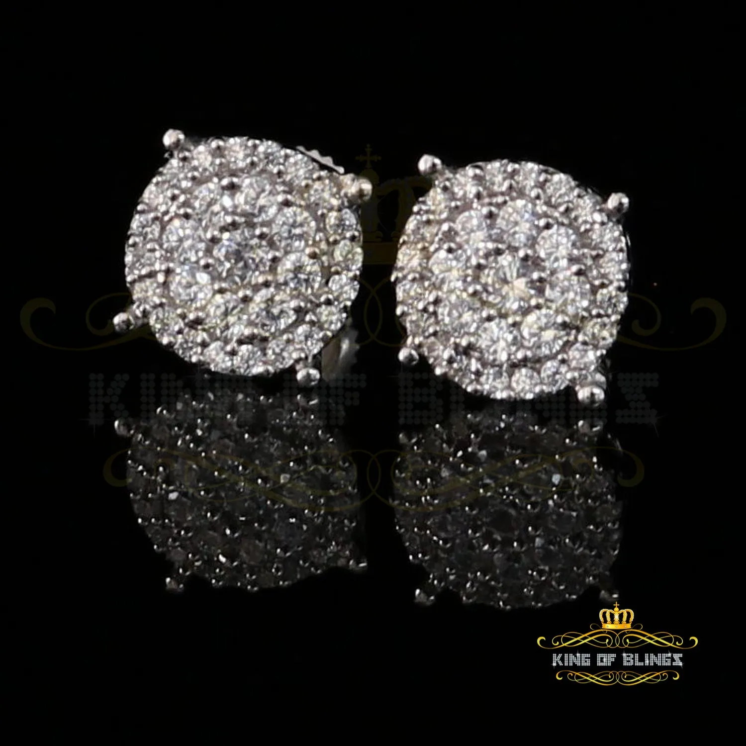 King of Blings- 925 White Sterling Silver 0.86ct Cubic Zirconia Round Women's Hip Hop Earrings