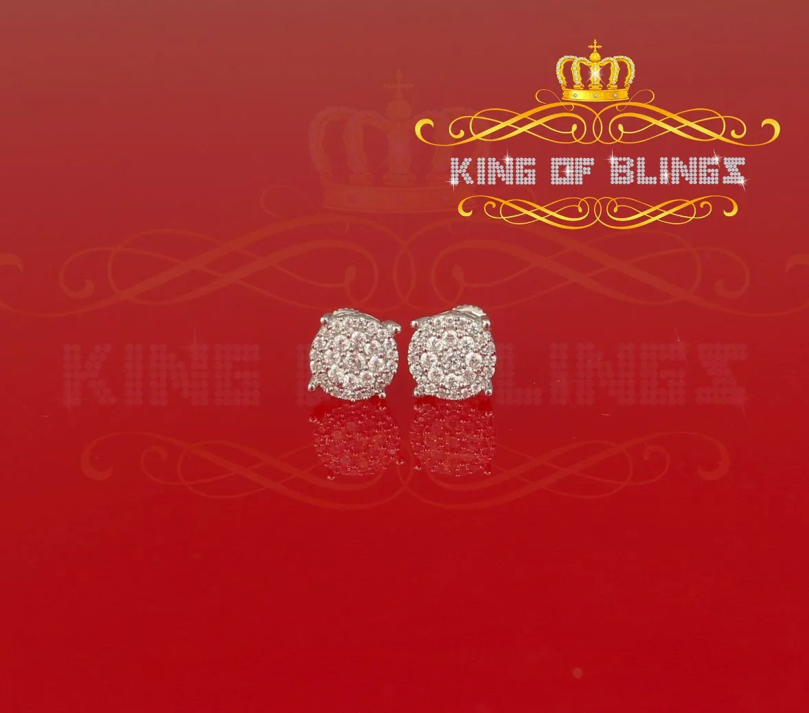 King of Blings- 925 White Sterling Silver 0.86ct Cubic Zirconia Round Women's Hip Hop Earrings