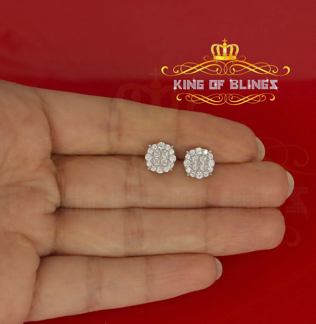 King of Blings- 925 White Sterling Silver 0.96ct Cubic Zirconia Women's Hip Hop Flower Earrings