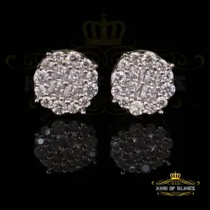 King of Blings- 925 White Sterling Silver 0.96ct Cubic Zirconia Women's Hip Hop Flower Earrings