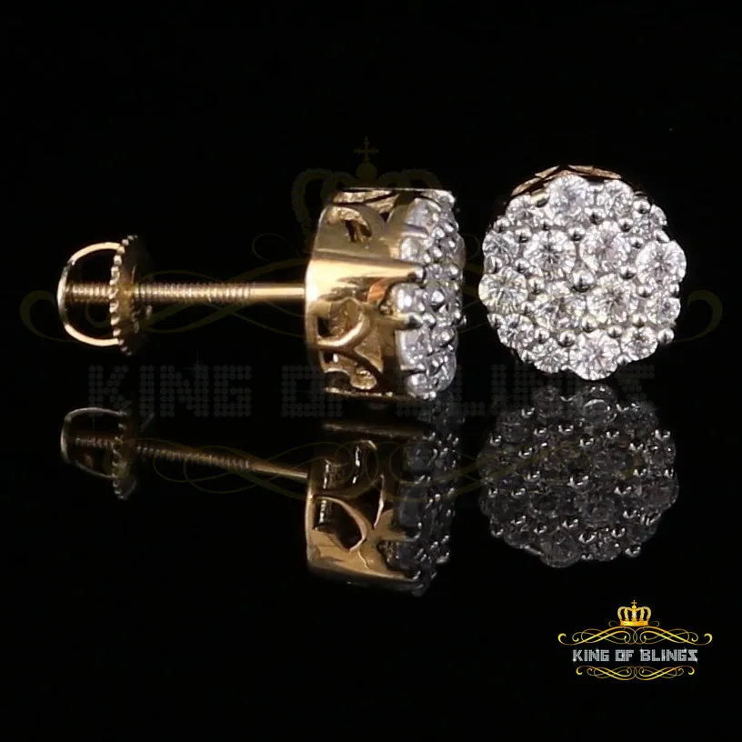 King of Bling's 925 Yellow Silver Aretes Para Hombre 0.87ct Cubic Zirconia Round Women's Earring