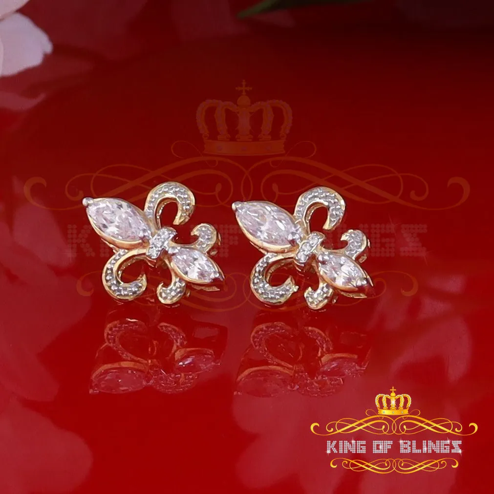 King of Bling's 925 Yellow Silver Ladies Fleur de Lis Screw Back 2.43ct Cubic Zirconia Earrings