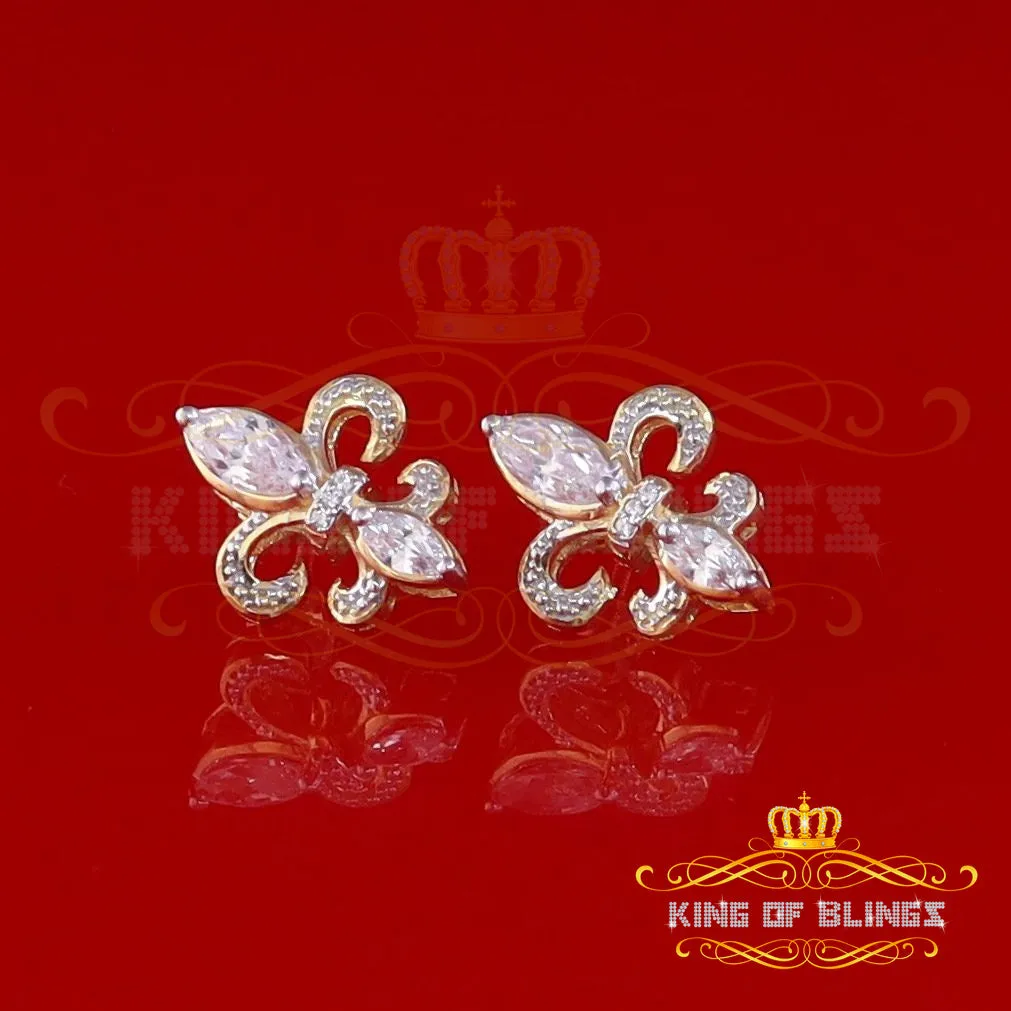 King of Bling's 925 Yellow Silver Ladies Fleur de Lis Screw Back 2.43ct Cubic Zirconia Earrings