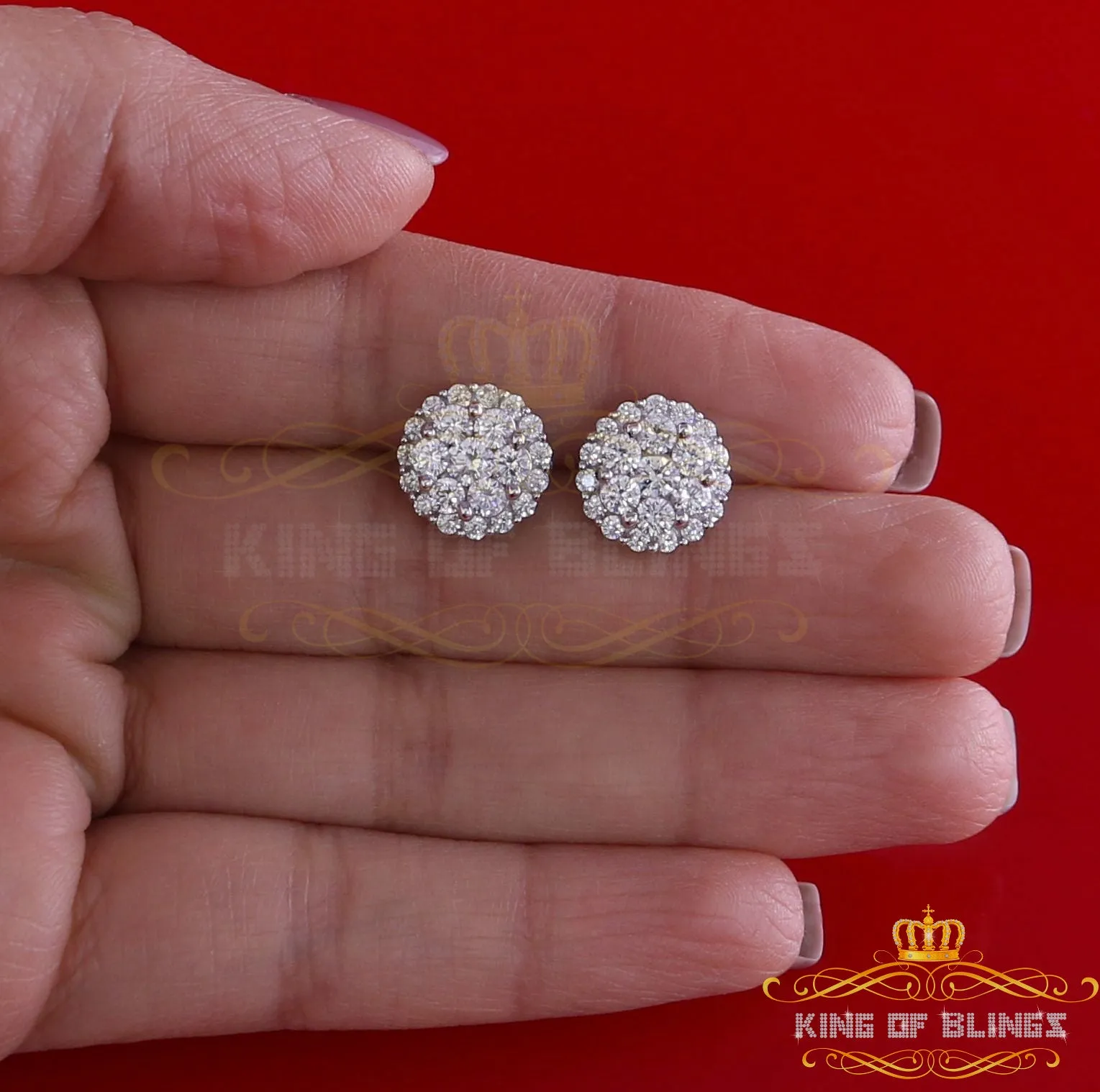 King of Blings- Aretes Para Hombre 925 White Silver 2.53ct Cubic Zirconia Round Women's Earring