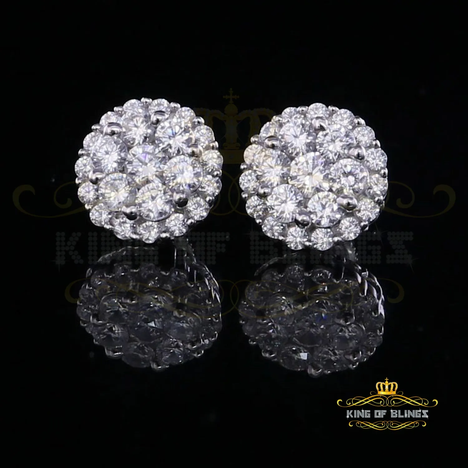 King of Blings- Aretes Para Hombre 925 White Silver 2.53ct Cubic Zirconia Round Women's Earring